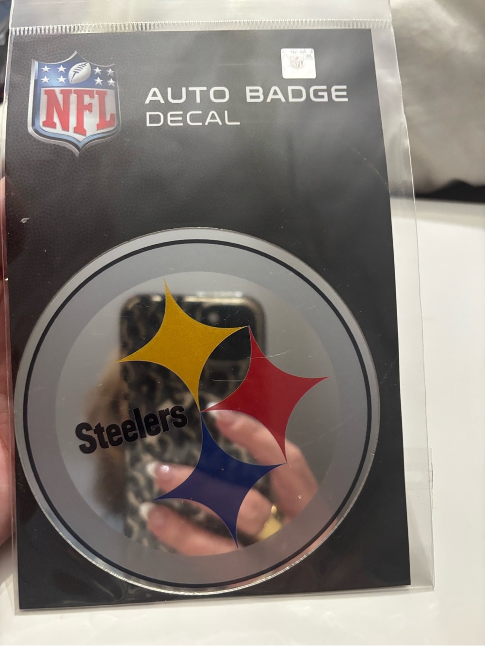 NFL Steelers Round Auto Badge Decal - Black, Yellow, Red, Blue
